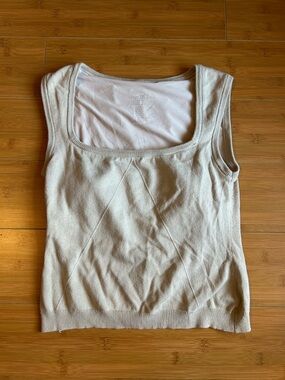 Klassy Network Bra Top Neutral Cream Scoop Neck Knit Tank